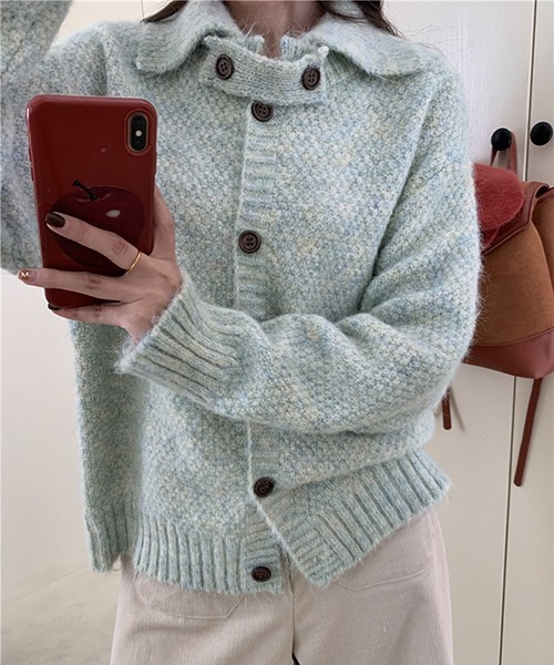gossip!ロサンゼルス(ゴシップロサンゼルス)の「YUGA セーターカーディガン ニットトップス(カーディガン/ボレロ・レディース・オフホワイト/グリーン・FREE)」の1枚目の写真