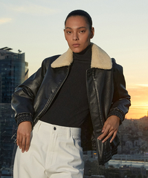 LADY VOLUME（レディーボリューム）の「SHEARING WASHING LEATHER PADDING JUMPER_BLACK（ダウンジャケット/コート）」