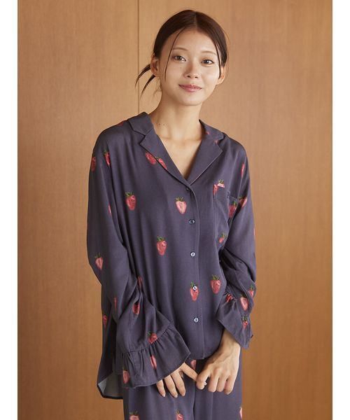 ストロベリー柄ツイルシャツ（ルームウェア/パジャマ）｜gelato pique