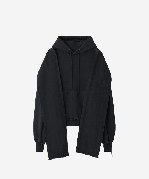 BLR(ビーエルアール)の「Dyed Raw-edged Hoodie with Linen Muffler Black(パーカー・メンズ・その他・SMALL/MEDIUM/LARGE)」の1枚目の写真