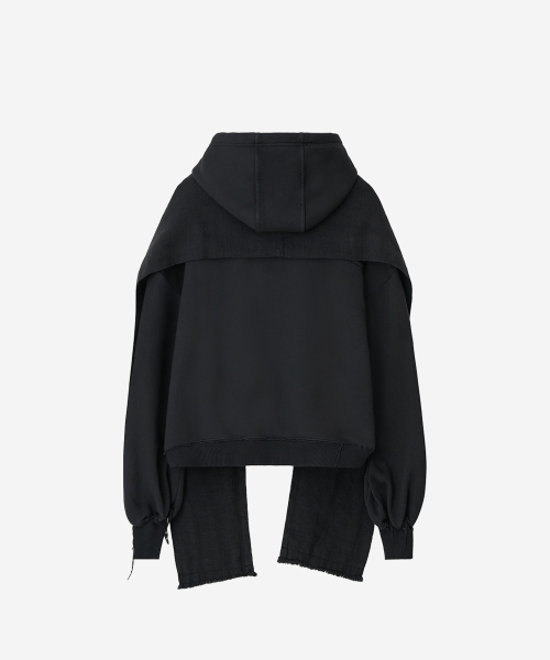 BLR(ビーエルアール)の「Dyed Raw-edged Hoodie with Linen Muffler Black(パーカー・メンズ・その他・SMALL/MEDIUM/LARGE)」の2枚目の写真