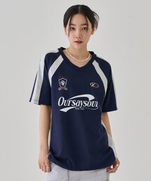 OURSAYSOUR（アワーセイアワー）の「スポーティー切り替え配色シルケットTシャツ ネイビー/メランジ（Tシャツ/カットソー）」