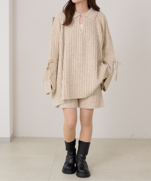 apres jour clair(アプレジュールクレア)の「【apres jour clair】【セットアップ可能】メランジニットショートパンツ(その他パンツ・レディース・アイボリー/チャコールグレー/ベージュ・X-LARGE/フリー)」の9枚目の写真