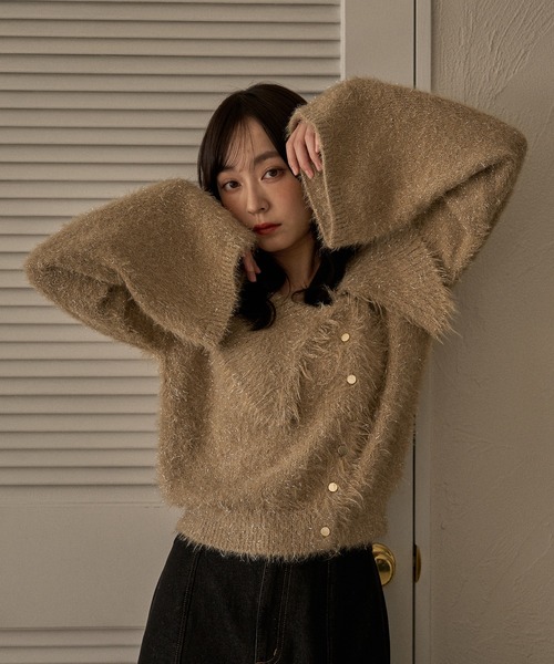 mideal(マイディール)の「glitter wide collar knit / グリッターワイドカラーニット(ニット/セーター・レディース・アイボリー/ベージュ/グレイッシュブルー・FREE)」の2枚目の写真