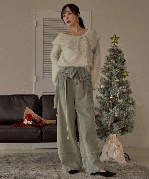 mideal グリッターワイドカラーニット glitter wide collar knit / グリッターワイドカラーニット（ニット