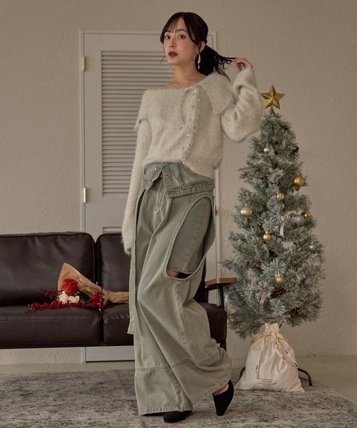 mideal(マイディール)の「glitter wide collar knit / グリッターワイドカラーニット(ニット/セーター・レディース・アイボリー/ベージュ/グレイッシュブルー・FREE)」の9枚目の写真
