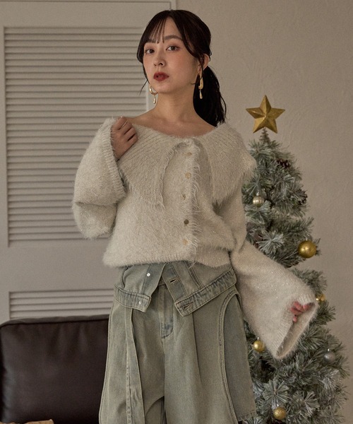 mideal(マイディール)の「glitter wide collar knit / グリッターワイドカラーニット(ニット/セーター・レディース・アイボリー/ベージュ/グレイッシュブルー・FREE)」の5枚目の写真