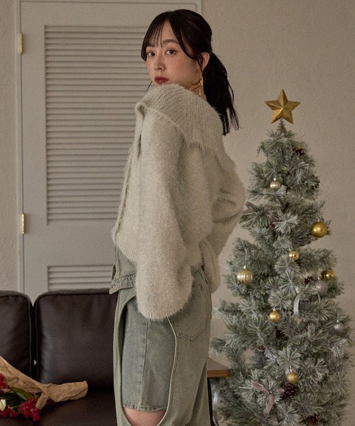 mideal(マイディール)の「glitter wide collar knit / グリッターワイドカラーニット(ニット/セーター・レディース・アイボリー/ベージュ/グレイッシュブルー・FREE)」の6枚目の写真