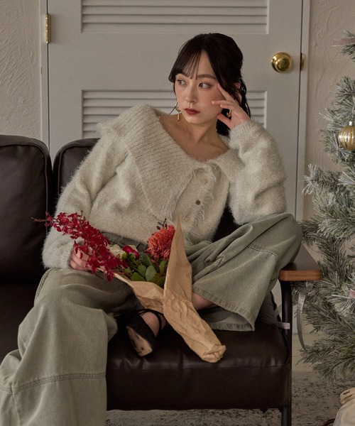 mideal(マイディール)の「glitter wide collar knit / グリッターワイドカラーニット(ニット/セーター・レディース・アイボリー/ベージュ/グレイッシュブルー・FREE)」の12枚目の写真