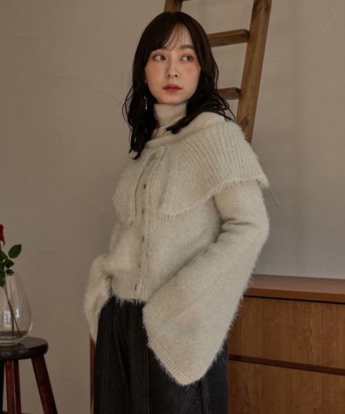 mideal(マイディール)の「glitter wide collar knit / グリッターワイドカラーニット(ニット/セーター・レディース・アイボリー/ベージュ/グレイッシュブルー・FREE)」の21枚目の写真