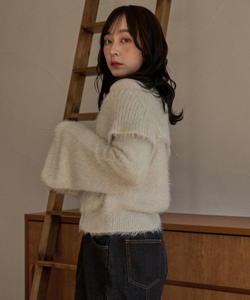 mideal(マイディール)の「glitter wide collar knit / グリッターワイドカラーニット(ニット/セーター・レディース・アイボリー/ベージュ/グレイッシュブルー・FREE)」の22枚目の写真
