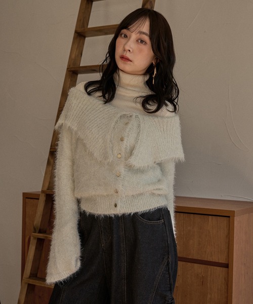 mideal(マイディール)の「glitter wide collar knit / グリッターワイドカラーニット(ニット/セーター・レディース・アイボリー/ベージュ/グレイッシュブルー・FREE)」の19枚目の写真