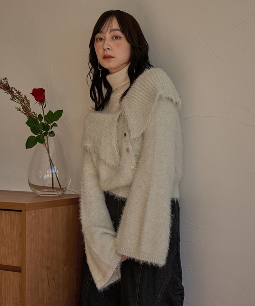 mideal(マイディール)の「glitter wide collar knit / グリッターワイドカラーニット(ニット/セーター・レディース・アイボリー/ベージュ/グレイッシュブルー・FREE)」の20枚目の写真