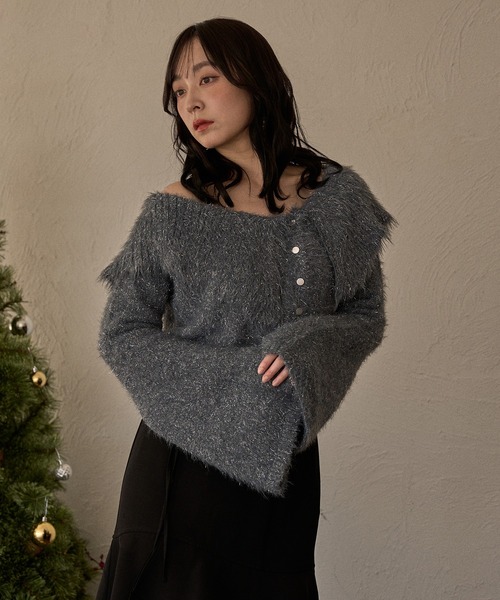 glitter wide collar knit / グリッターワイドカラーニット（ニット