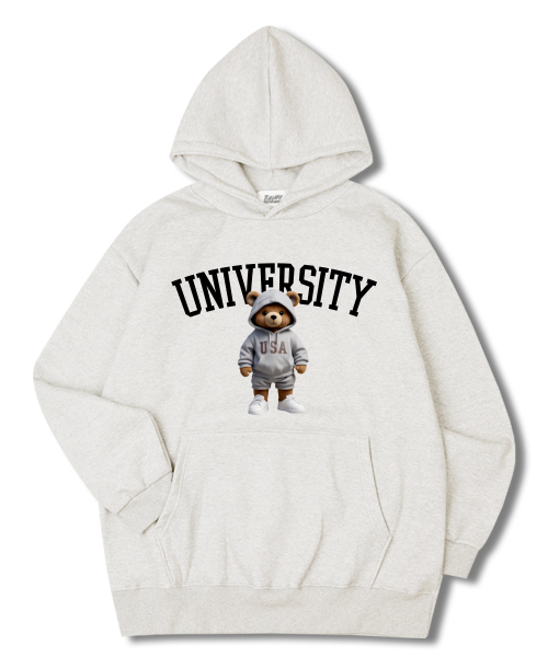 USA University Overfit Fleece Hoodie Oatmeal