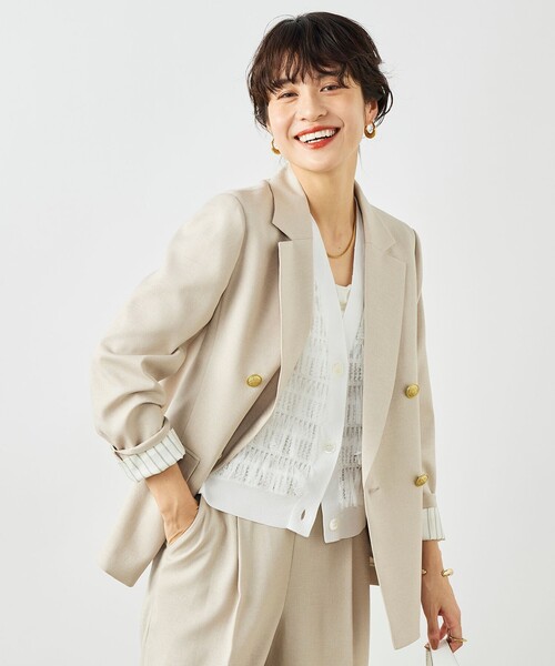 NOLLEY’S（ノーリーズ）の「《セットアップ対応》ウォッシャブルハイスペック麻調ダブルジャケット（テーラードジャケット・レディース・キャメル/ベージュ/ネイビー・40/38/36）」の2枚目の写真