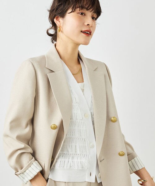 NOLLEY’S（ノーリーズ）の「《セットアップ対応》ウォッシャブルハイスペック麻調ダブルジャケット（テーラードジャケット・レディース・キャメル/ベージュ/ネイビー・40/38/36）」の12枚目の写真