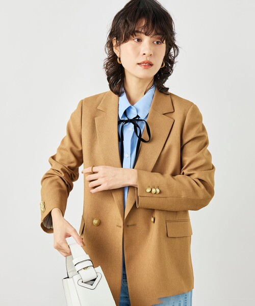 NOLLEY’S(ノーリーズ)の「《セットアップ対応》ウォッシャブルハイスペック麻調ダブルジャケット(テーラードジャケット・レディース・キャメル/ベージュ/ネイビー・40/38/36)」の9枚目の写真