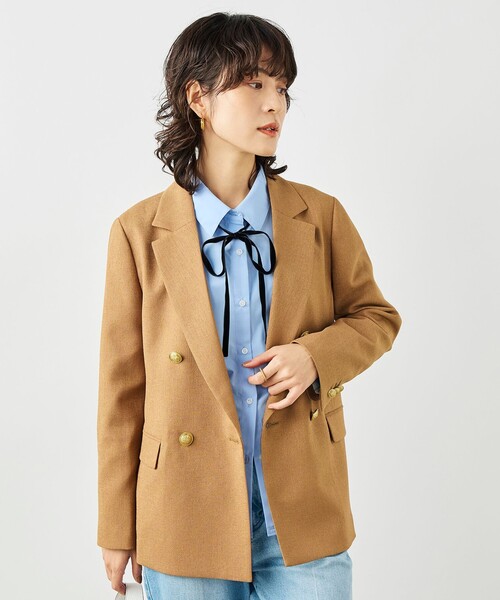 NOLLEY’S(ノーリーズ)の「《セットアップ対応》ウォッシャブルハイスペック麻調ダブルジャケット(テーラードジャケット・レディース・キャメル/ベージュ/ネイビー・40/38/36)」の6枚目の写真