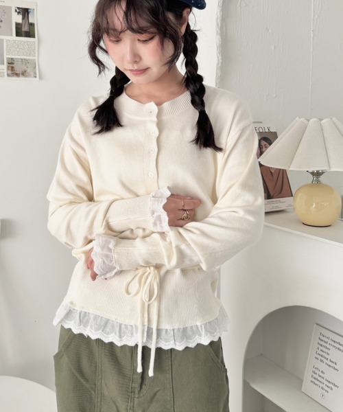 SOLLON.(ソルロン)の「コットンレースリボンリブカーディガン(カーディガン/ボレロ・レディース・ミント/アイボリー/ピンク・FREE)」の13枚目の写真