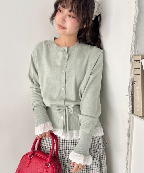 SOLLON.(ソルロン)の「コットンレースリボンリブカーディガン(カーディガン/ボレロ・レディース・ミント/アイボリー/ピンク・FREE)」の19枚目の写真