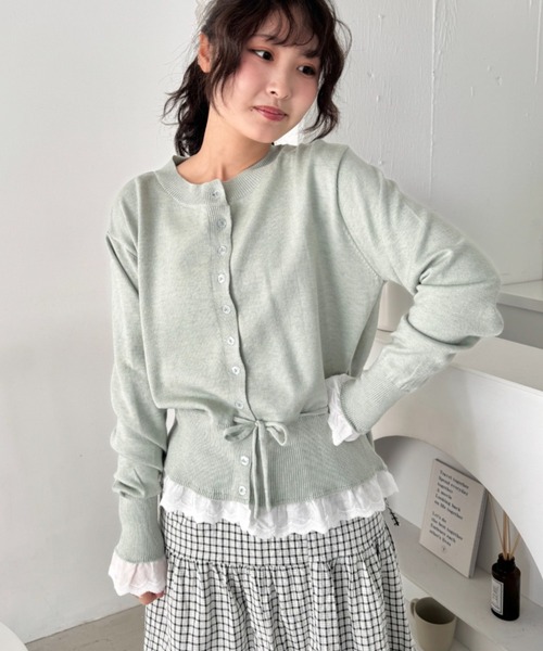 SOLLON.(ソルロン)の「コットンレースリボンリブカーディガン(カーディガン/ボレロ・レディース・ミント/アイボリー/ピンク・FREE)」の17枚目の写真