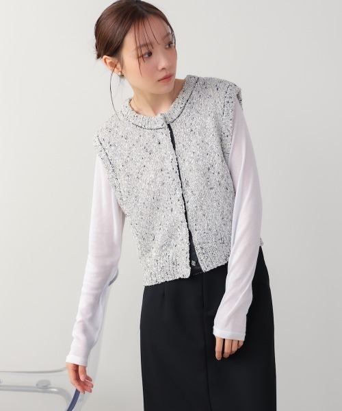 Bab（バブ）の「MIX編みラインニットトップス（ベスト・レディース・アイボリー/ブラック・FREE）」の5枚目の写真