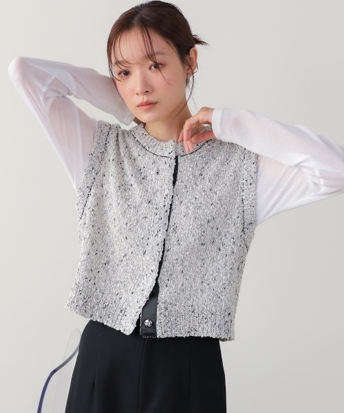 Bab（バブ）の「MIX編みラインニットトップス（ベスト・レディース・アイボリー/ブラック・FREE）」の6枚目の写真