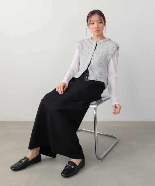 Bab（バブ）の「MIX編みラインニットトップス（ベスト・レディース・アイボリー/ブラック・FREE）」の7枚目の写真