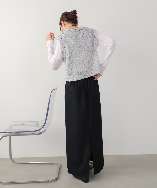 Bab（バブ）の「MIX編みラインニットトップス（ベスト・レディース・アイボリー/ブラック・FREE）」の11枚目の写真