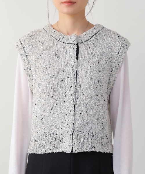 Bab（バブ）の「MIX編みラインニットトップス（ベスト・レディース・アイボリー/ブラック・FREE）」の14枚目の写真