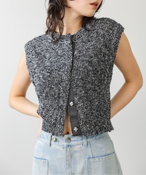 Bab（バブ）の「MIX編みラインニットトップス（ベスト・レディース・アイボリー/ブラック・FREE）」の20枚目の写真