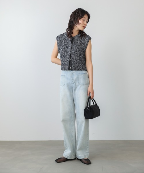 Bab（バブ）の「MIX編みラインニットトップス（ベスト・レディース・アイボリー/ブラック・FREE）」の3枚目の写真