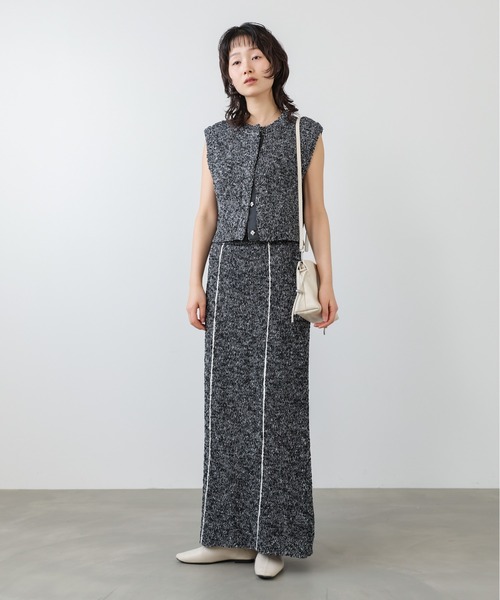 Bab（バブ）の「MIX編みラインニットトップス（ベスト・レディース・アイボリー/ブラック・FREE）」の4枚目の写真