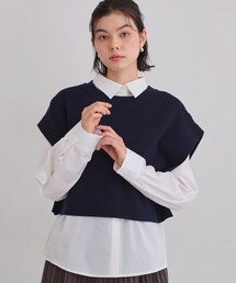 【2点セット】レイヤードスタイルでこなれ見え ニットベスト&シャツ