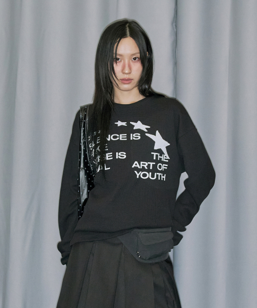 ODD STUDIO(オッドスタジオ)の「スタープリケワッフルロングスリーブ - ブラック(Tシャツ/カットソー・レディース・ブラック・REGULAR/M)」の2枚目の写真