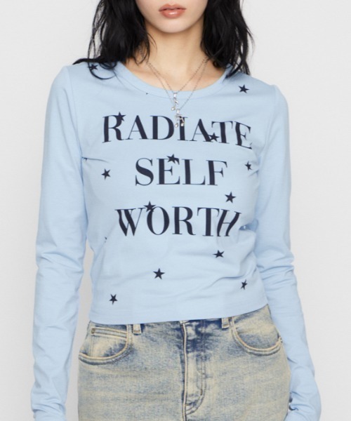 LAGUA GEM(ラグアジェム)の「STAR LETTERING PRINT トップス(Tシャツ/カットソー・レディース・ライトイエロー/グレー/ライトブルー・FREE)」の2枚目の写真