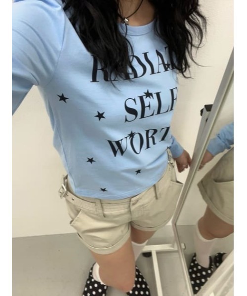LAGUA GEM(ラグアジェム)の「STAR LETTERING PRINT トップス(Tシャツ/カットソー・レディース・ライトイエロー/グレー/ライトブルー・FREE)」の12枚目の写真
