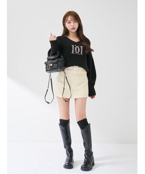 ダーリッチ　ファンシービーズDDロゴボリュームニットトップス　黒　BLK ファンシービーズDDロゴボリュームニットトップス（ニット/セーター