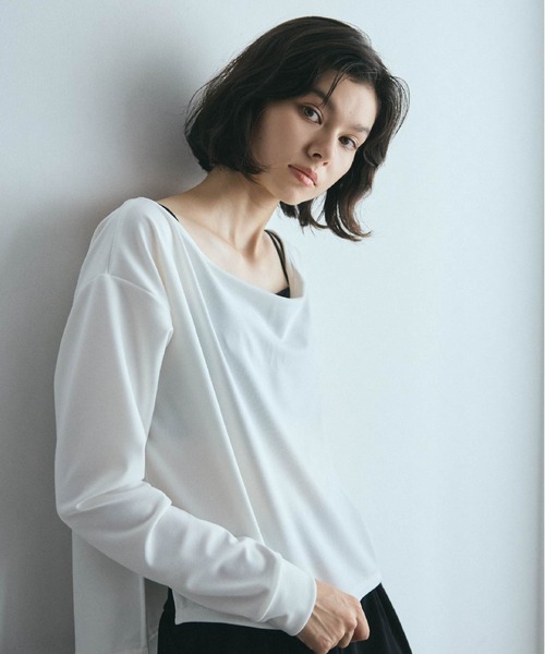 Lina la mer.(リナラメール)の「【Lina la mer. /リナラメール】Rush T shirt ヨガウェア フィットネスウェア 長袖 ラッシュシャツ ラッシュガード ロングスリーブ offShoulder オフショルダー カットソー(Tシャツ/カットソー・レディース・ホワイト/ブラック・MEDIUM)」の1枚目の写真