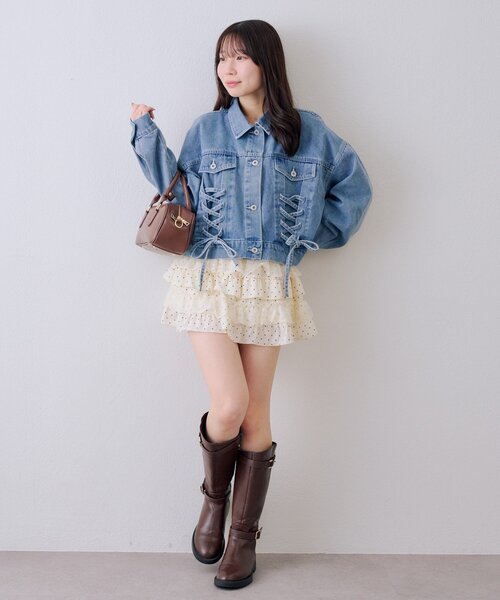 continuer de NICE CLAUP(コンティニューデナイスクラップ)の「【セットアップ/存在感◎】レースUPGジャン(デニムジャケット・レディース・ブルー系その他/ブラック系その他/ブルー・FREE)」の6枚目の写真