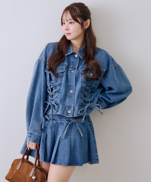 continuer de NICE CLAUP(コンティニューデナイスクラップ)の「【セットアップ/存在感◎】レースUPGジャン(デニムジャケット・レディース・ブルー系その他/ブラック系その他/ブルー・FREE)」の13枚目の写真