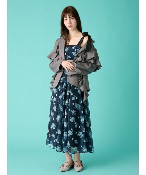 FURFUR（ファーファー）の「ぼかしフラワープリントワンピース（ワンピース・レディース・アイボリー/ネイビー・F）」の6枚目の写真