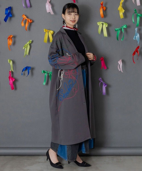 ScoLar（スカラー）の「ScoLar(スカラー) サイン風コード叩き付け ツイル起毛×ボアロングコート（チェスターコート・レディース・チャコールグレー/カーキ・MEDIUM）」の6枚目の写真