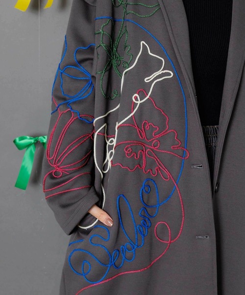 ScoLar（スカラー）の「ScoLar(スカラー) サイン風コード叩き付け ツイル起毛×ボアロングコート（チェスターコート・レディース・チャコールグレー/カーキ・MEDIUM）」の10枚目の写真