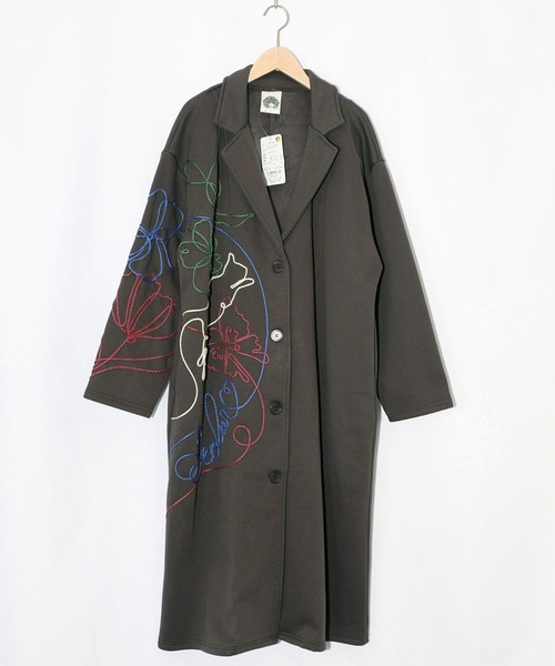 ScoLar（スカラー）の「ScoLar(スカラー) サイン風コード叩き付け ツイル起毛×ボアロングコート（チェスターコート・レディース・チャコールグレー/カーキ・MEDIUM）」の13枚目の写真