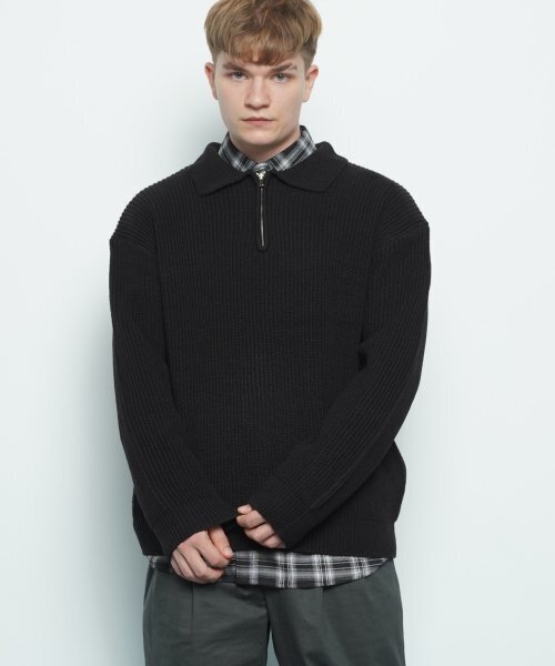 THE-ABON(エイボン)の「M506 collar zipup knit black(ニット/セーター・メンズ・ブラック・FREE)」の1枚目の写真