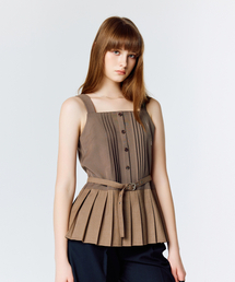 L15 PLEATS CHECK SLEEVELESS(BROWN)
