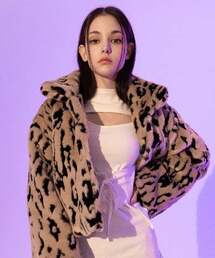 BABLETWO（ビーエイブルトゥー）の「レオパードクロップファージャケット（ベージュ）（ムートンコート）」