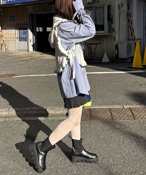 CIAOPANIC(チャオパニック)の「フード付きフリルメローニットベスト(ベスト・レディース・グレー/ホワイト・ONE SIZE)」の10枚目の写真